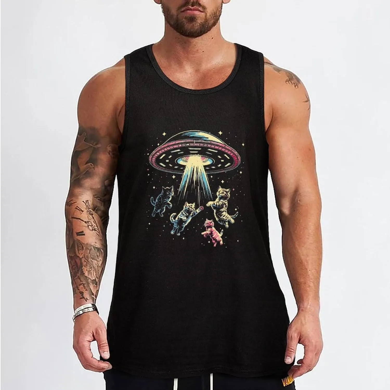 Funny Cats Mens Tank Top Cotton Undershirt Crewneck Sleeveless Shirt for Summer