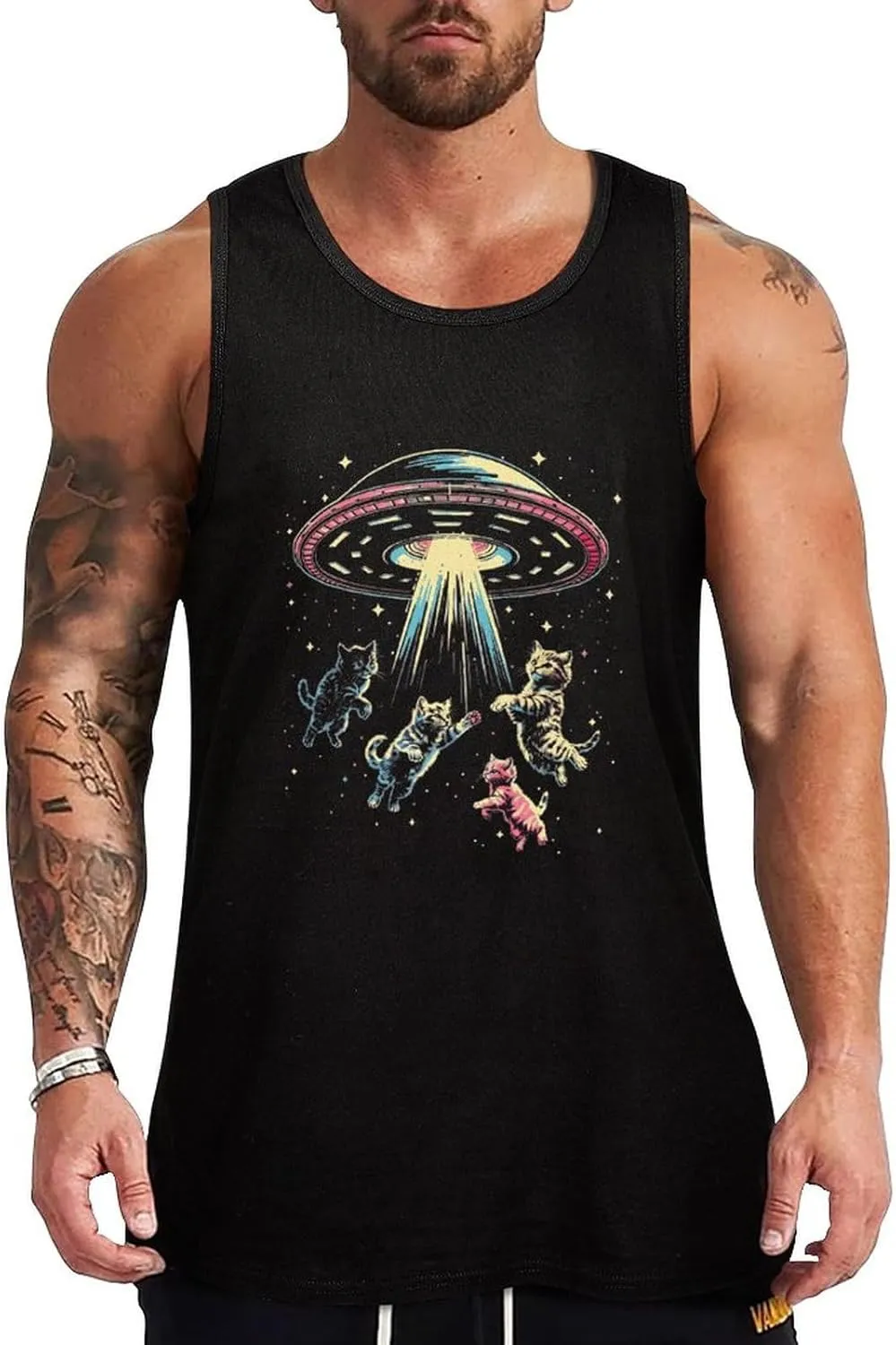 Funny Cats Mens Tank Top Cotton Undershirt Crewneck Sleeveless Shirt for Summer