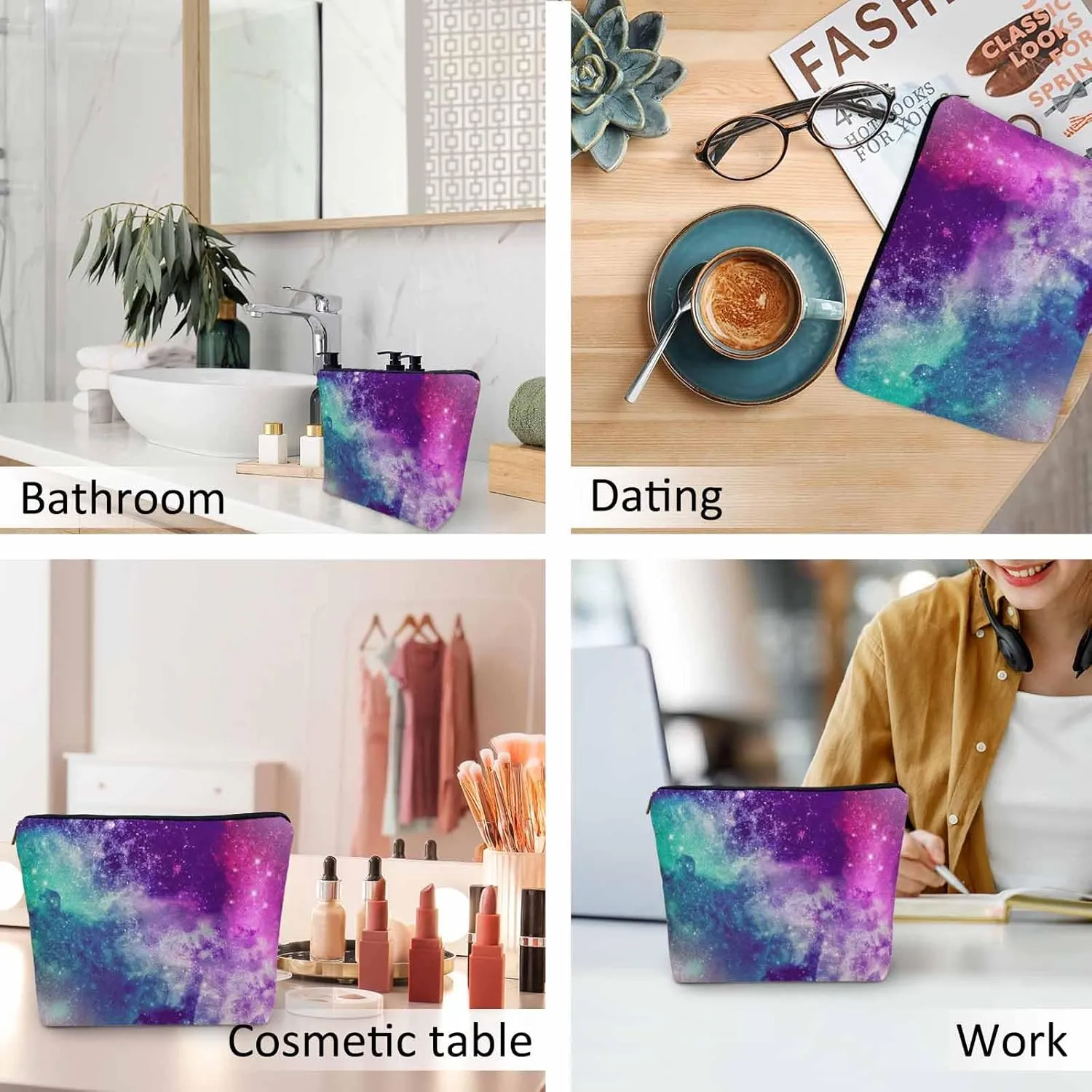 Galaxy Space Makeup Bags Makeup Organizer Cosmic Nebula Universe Space Galaxy Flax Toiletry Bags Travel Cosmetic Bag Makeup Purse Pouch Skincare Bag Wallet Bags For Women Mom Pink Purple