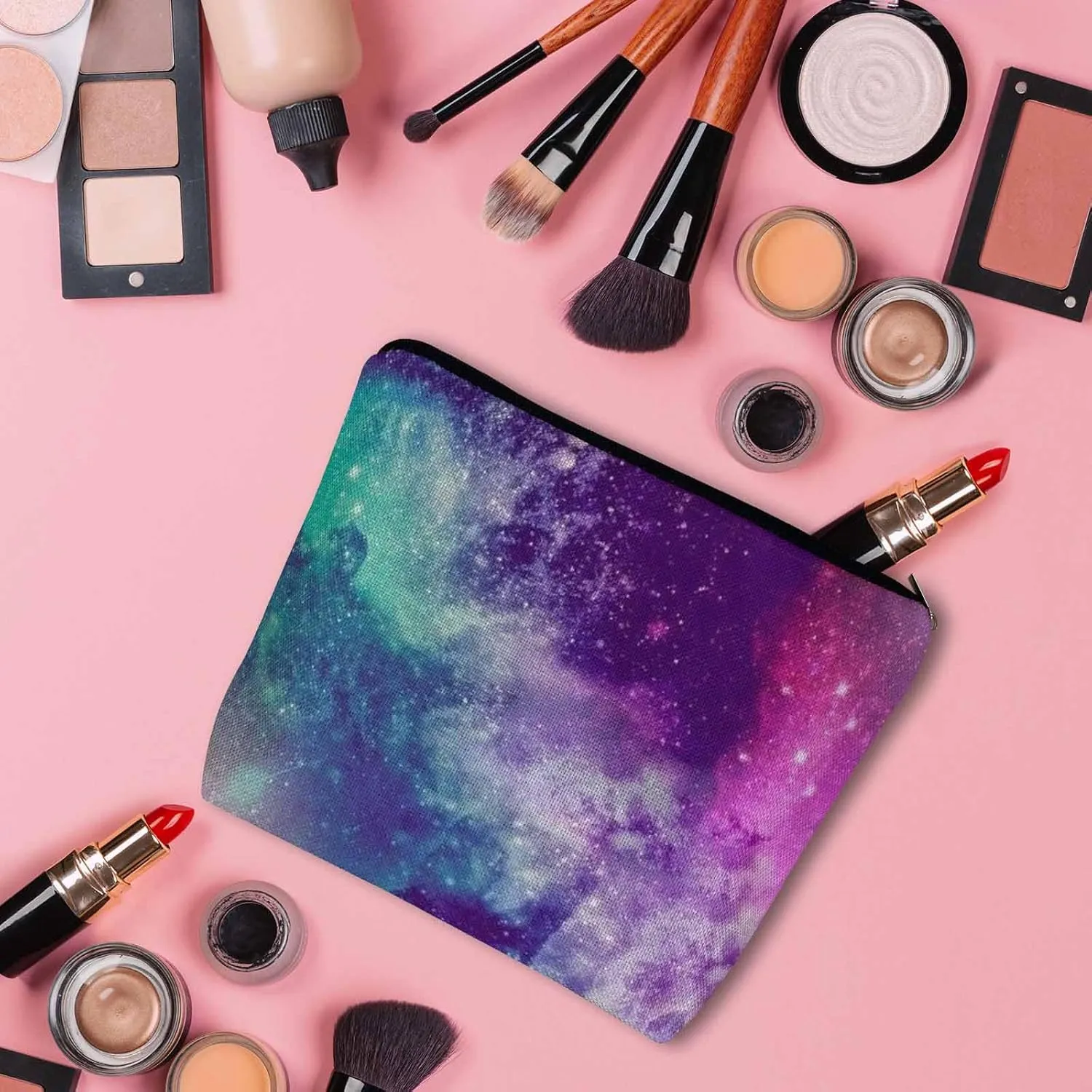 Galaxy Space Makeup Bags Makeup Organizer Cosmic Nebula Universe Space Galaxy Flax Toiletry Bags Travel Cosmetic Bag Makeup Purse Pouch Skincare Bag Wallet Bags For Women Mom Pink Purple