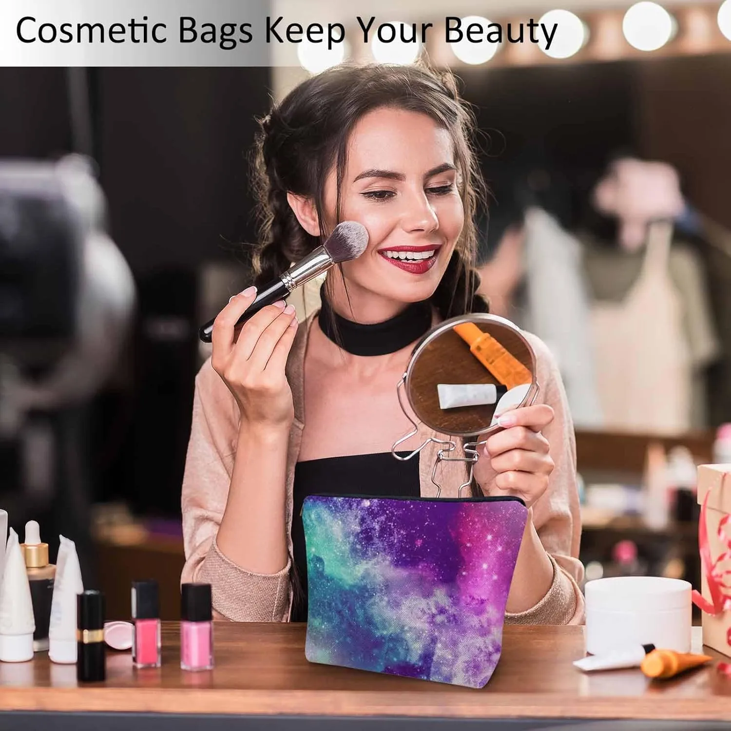Galaxy Space Makeup Bags Makeup Organizer Cosmic Nebula Universe Space Galaxy Flax Toiletry Bags Travel Cosmetic Bag Makeup Purse Pouch Skincare Bag Wallet Bags For Women Mom Pink Purple