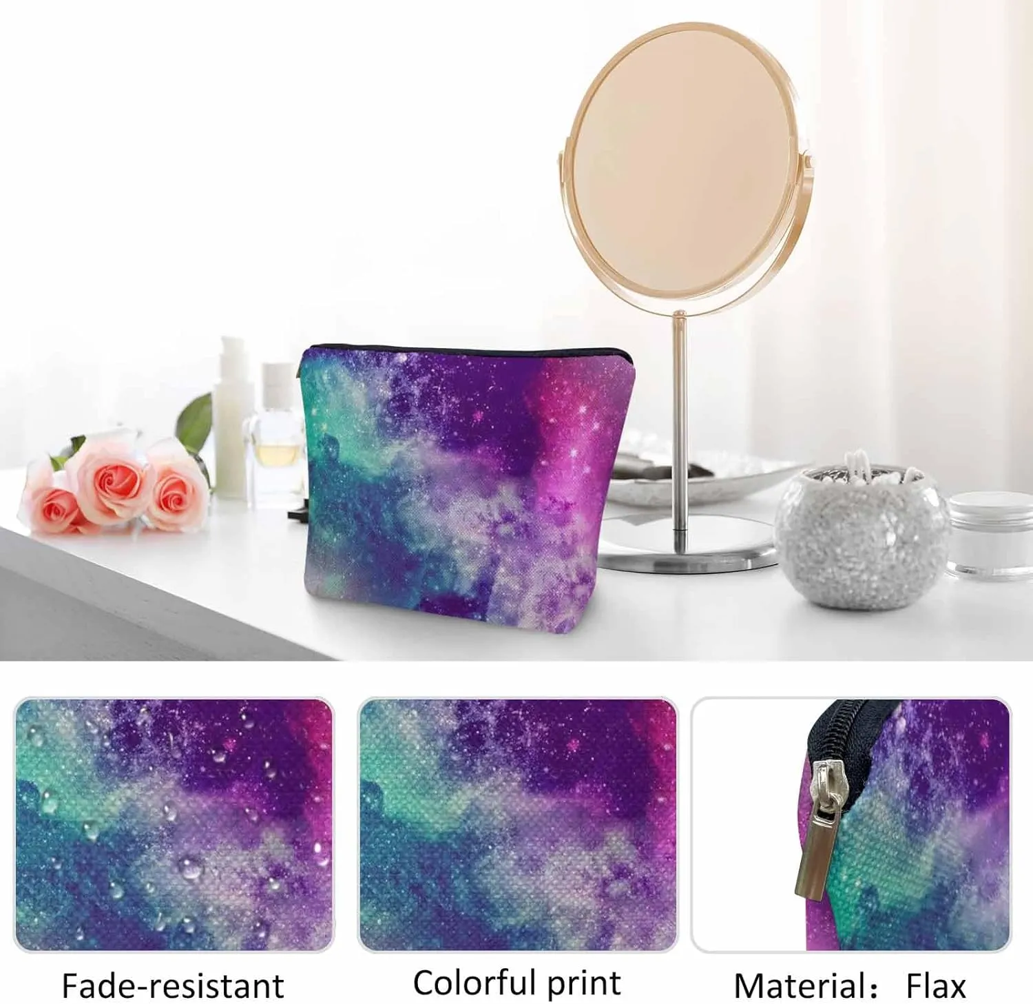 Galaxy Space Makeup Bags Makeup Organizer Cosmic Nebula Universe Space Galaxy Flax Toiletry Bags Travel Cosmetic Bag Makeup Purse Pouch Skincare Bag Wallet Bags For Women Mom Pink Purple