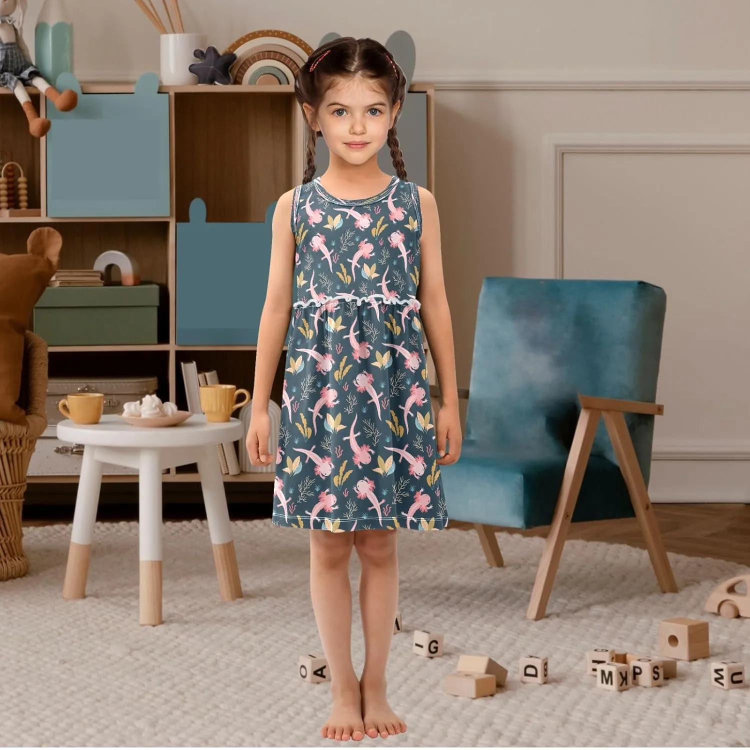 Girls Summer Dress Toddler Girls Sleeveless Dress Cotton Kids Casual Sundress Teens Party Dresses 2-8 Years