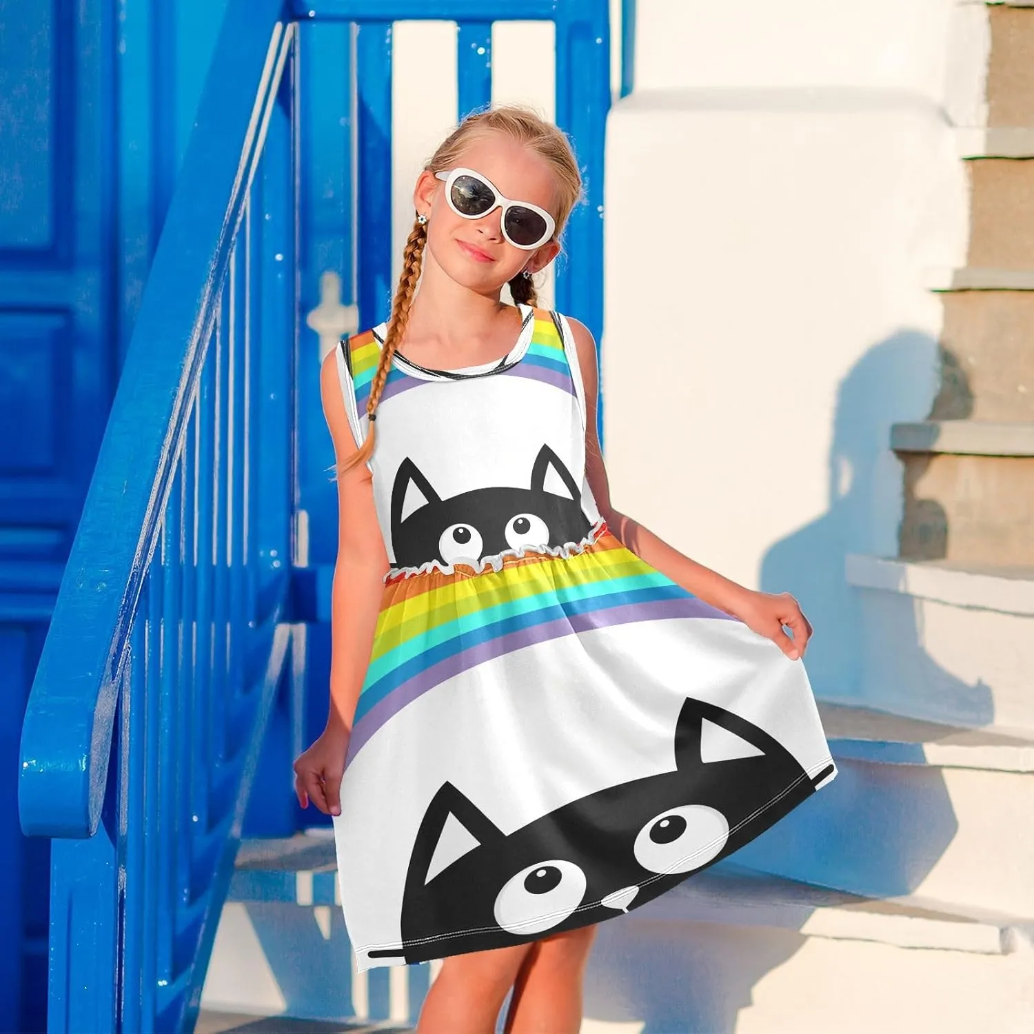 Girls Summer Dress Toddler Girls Sleeveless Dress Cotton Kids Casual Sundress Teens Party Dresses 2-8 Years