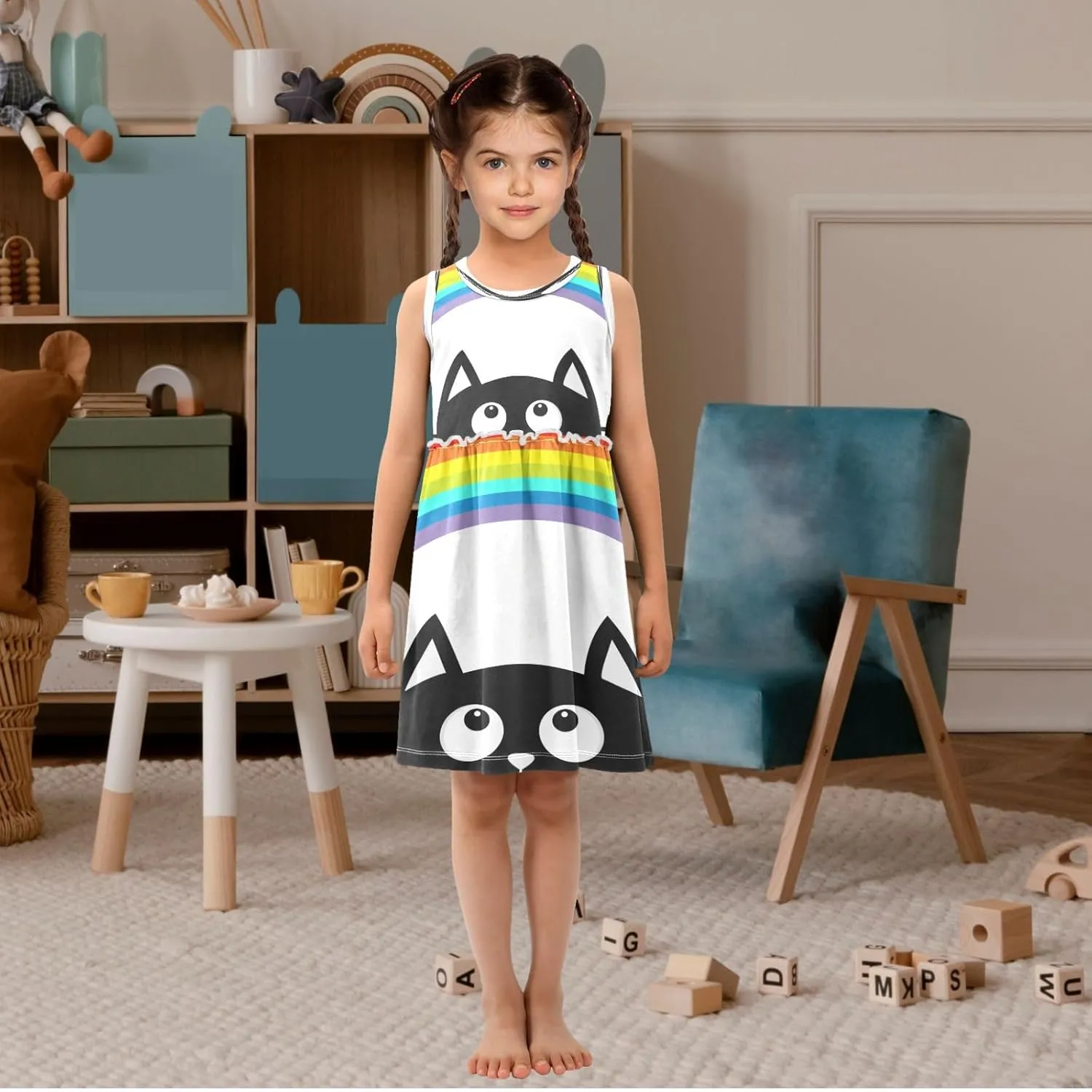 Girls Summer Dress Toddler Girls Sleeveless Dress Cotton Kids Casual Sundress Teens Party Dresses 2-8 Years