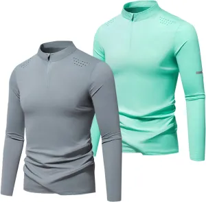 Golf Shirts Quick Dry Quarter Zip Sweatshirts Athletic Workout Gym Active Tees Moisture Wicking Long Sleeves Shirt