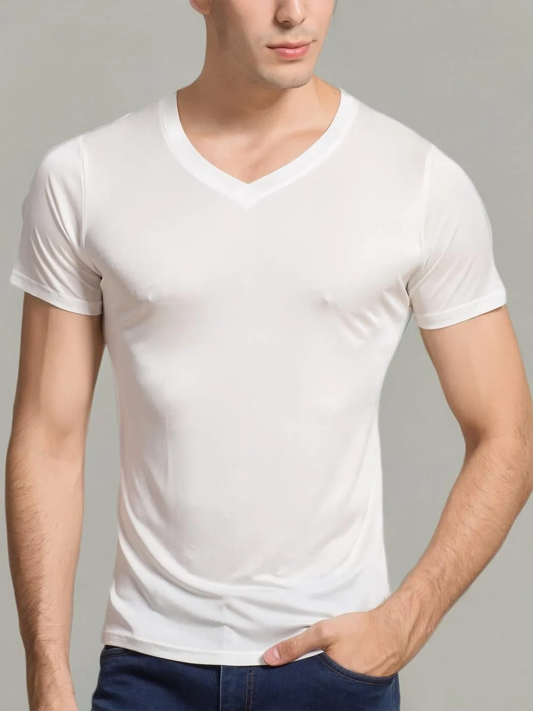 Grenasasilk Mens Mulberry Silk T-Shirts Short Sleeve Pure Silk Dress Tee Shirts Breathable & Moisture V-Neck Undershirt Top