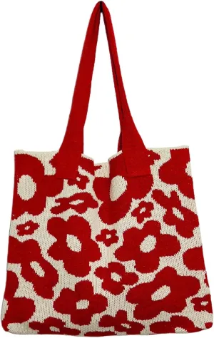 Grunge Knitted Tote Bag Y2K Fairycore Flower Shoulder Bag Aesthetic Hobo Bag Indie Crossbody Bag Alt Purse Accessories