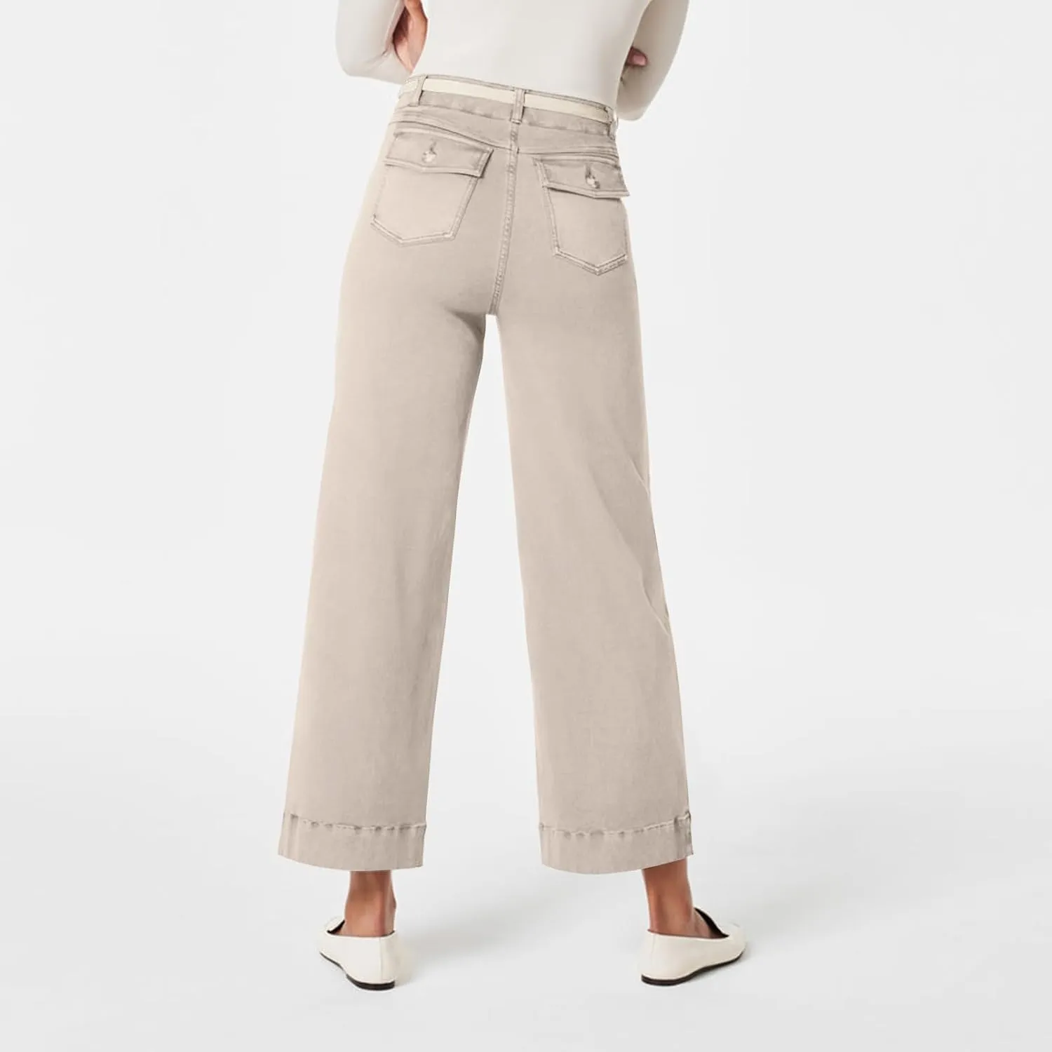 Gumipy Women Stretch Twill Cropped Wide Leg Pant High Waist Casual Capri Pants Straight Leg Chino Pants Dressy Ankle Jeans