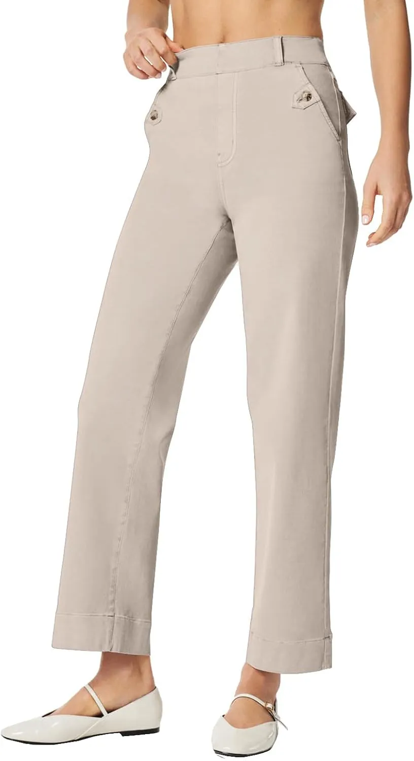 Gumipy Women Stretch Twill Cropped Wide Leg Pant High Waist Casual Capri Pants Straight Leg Chino Pants Dressy Ankle Jeans