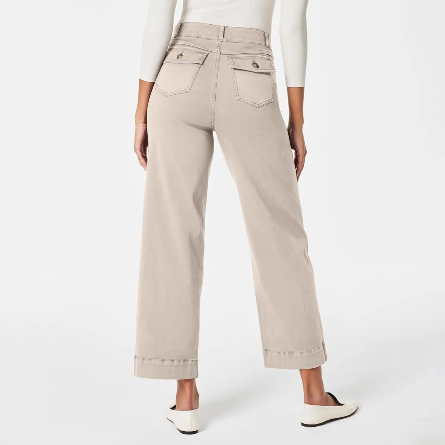 Gumipy Women Stretch Twill Cropped Wide Leg Pant High Waist Casual Capri Pants Straight Leg Chino Pants Dressy Ankle Jeans