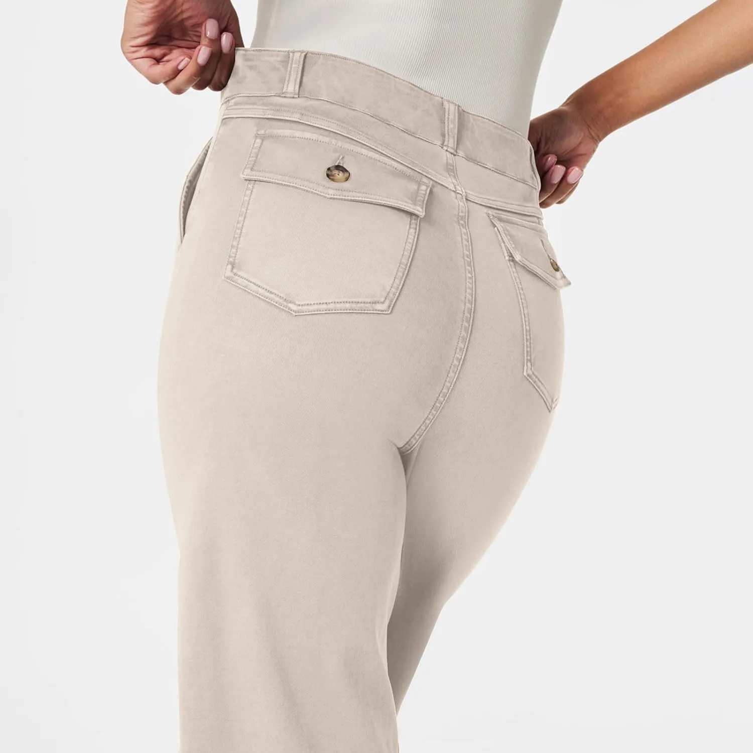 Gumipy Women Stretch Twill Cropped Wide Leg Pant High Waist Casual Capri Pants Straight Leg Chino Pants Dressy Ankle Jeans