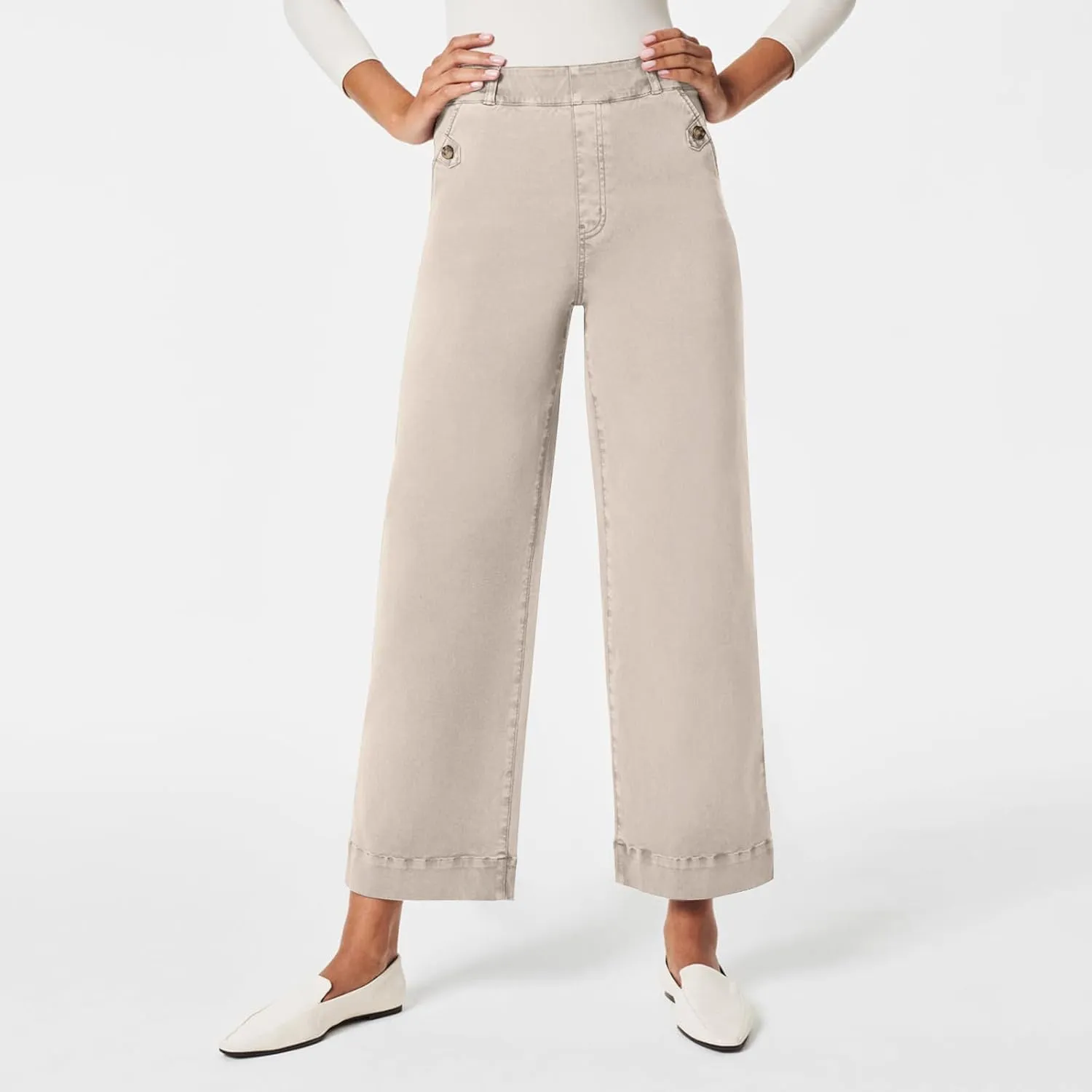 Gumipy Women Stretch Twill Cropped Wide Leg Pant High Waist Casual Capri Pants Straight Leg Chino Pants Dressy Ankle Jeans