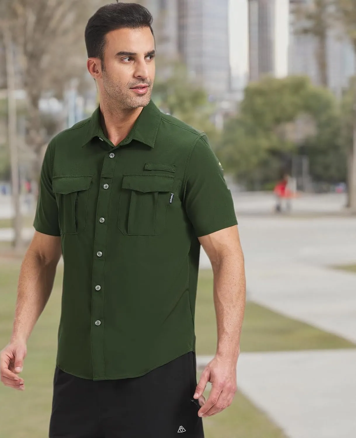 Haimont Men's Sun Protection Shirt Water Resistant Short Sleeve Button Down Shirt Quick Dry Cooling for Hiking Fishing