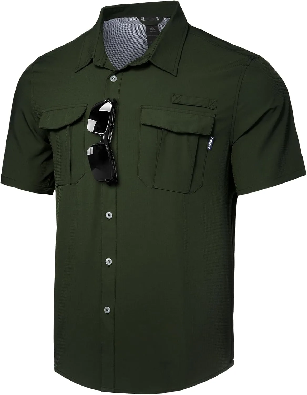 Haimont Men's Sun Protection Shirt Water Resistant Short Sleeve Button Down Shirt Quick Dry Cooling for Hiking Fishing