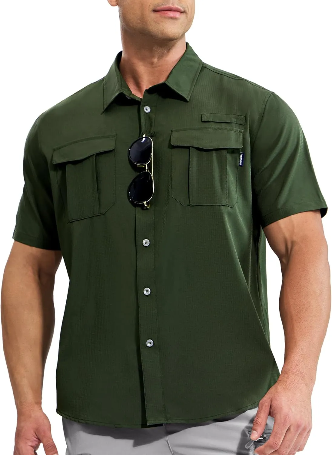Haimont Men's Sun Protection Shirt Water Resistant Short Sleeve Button Down Shirt Quick Dry Cooling for Hiking Fishing
