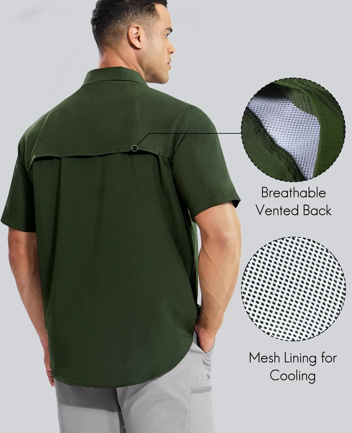 Haimont Men's Sun Protection Shirt Water Resistant Short Sleeve Button Down Shirt Quick Dry Cooling for Hiking Fishing