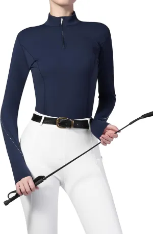 Harrison Howard Women's Horse Riding Shirts Long Sleeve Rider Top Stand Collar with Embroidery Equestrian Show Shirts