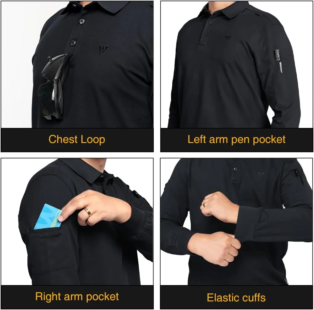 IDOGEAR Men's Shirts Long Sleeve Golf Shirt Quick Dry Collar Shirts Tactical Casual Work Fish Outdoor Clothing