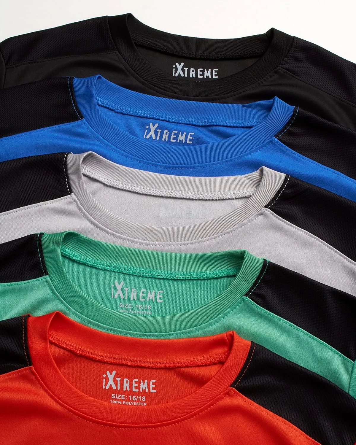 iXtreme Boys Athletic Shirts - 5 Pack Short Sleeve Dry Fit T-Shirts - Moisture Wicking Boys Shirts Summer Clothes (6-18)