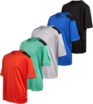 iXtreme Boys Athletic Shirts - 5 Pack Short Sleeve Dry Fit T-Shirts - Moisture Wicking Boys Shirts Summer Clothes (6-18)