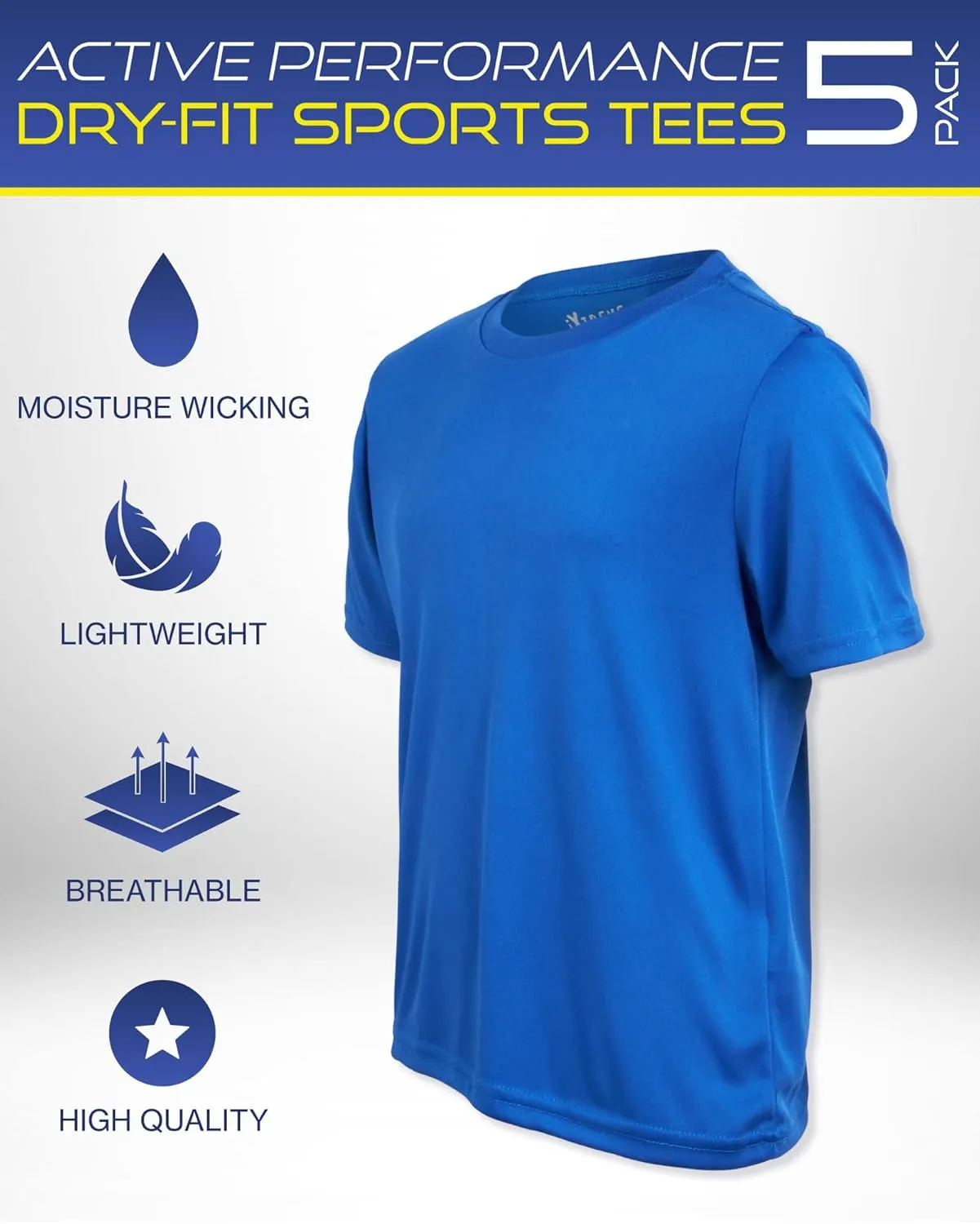 iXtreme Boys Athletic Shirts - 5 Pack Short Sleeve Dry Fit T-Shirts - Moisture Wicking Boys Shirts Summer Clothes (6-18)