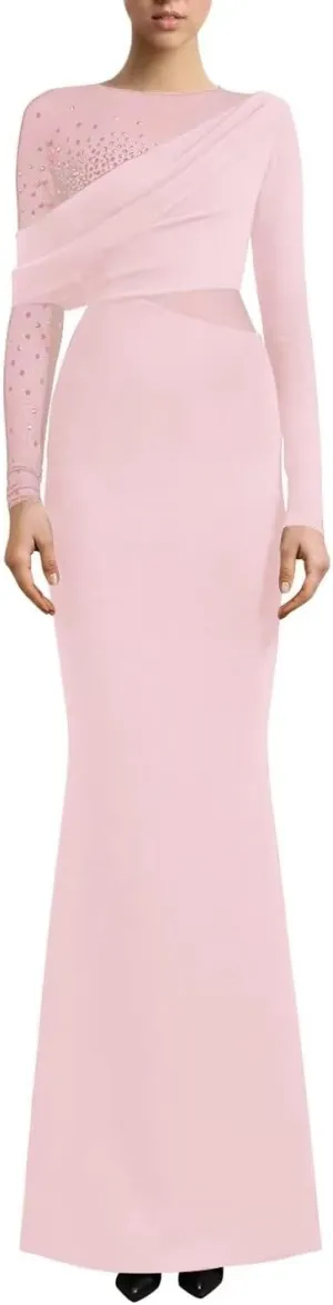 Jamille Mermaid Prom Dresses 2024 for Women Long Sleeve Satin Formal Evening Gowns Cutout Party Dress JA0200