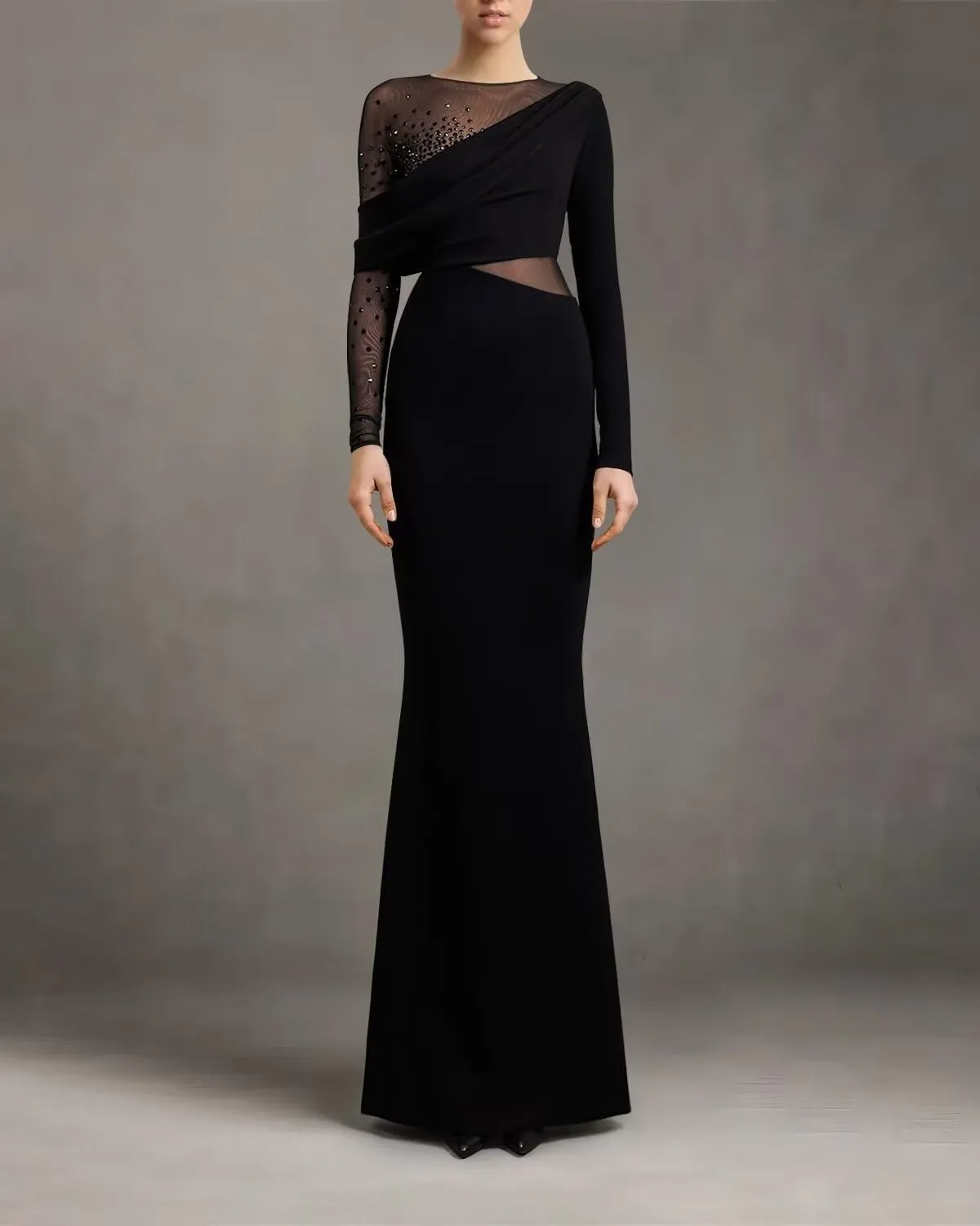 Jamille Mermaid Prom Dresses 2024 for Women Long Sleeve Satin Formal Evening Gowns Cutout Party Dress JA0200
