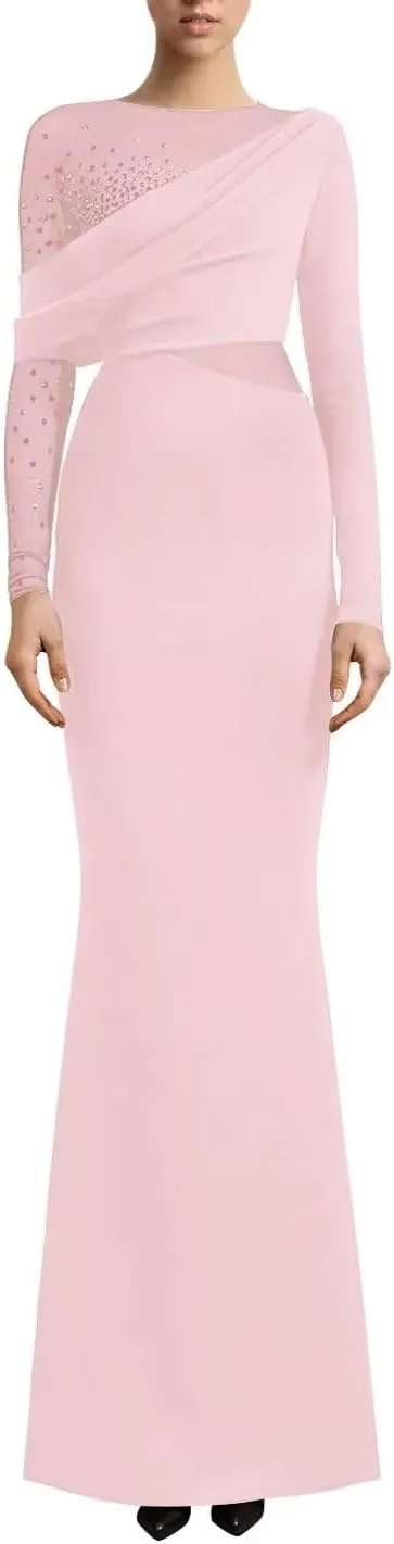 Jamille Mermaid Prom Dresses 2024 for Women Long Sleeve Satin Formal Evening Gowns Cutout Party Dress JA0200