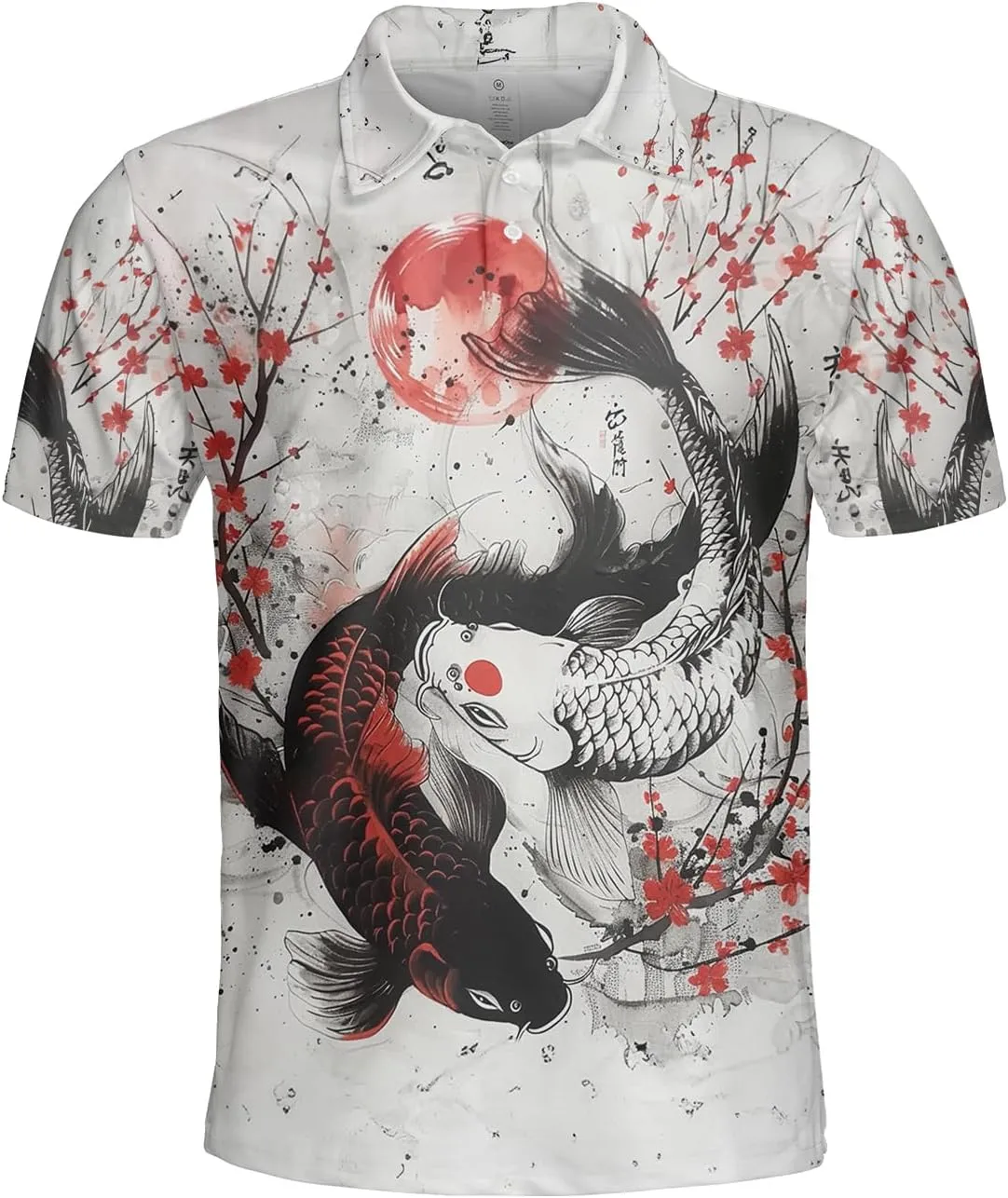 Japanese Koi Polo Shirts for Men Holiday Party- Koi Fish Golf Fit Short Sleeve Polo Shirts S49
