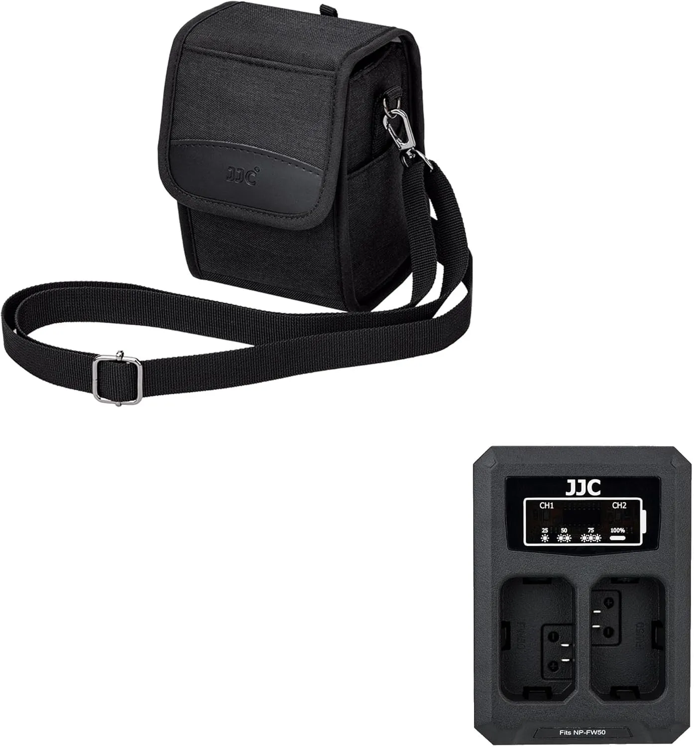 JJC Travel Carrying Camera Case Pouch & NP-FW50 Battery Charger for Sony A6000 A6100 A6300 A6400 A6500 Mirrorless Cameras
