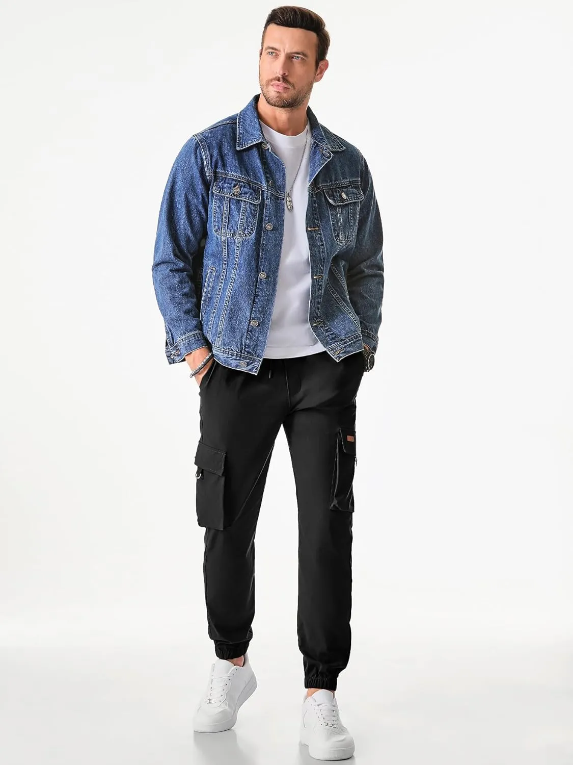 JMIERR Mens Cargo Pants Casual Lightweight Elastic Waist Drawstring Tapered Pant with Pockets