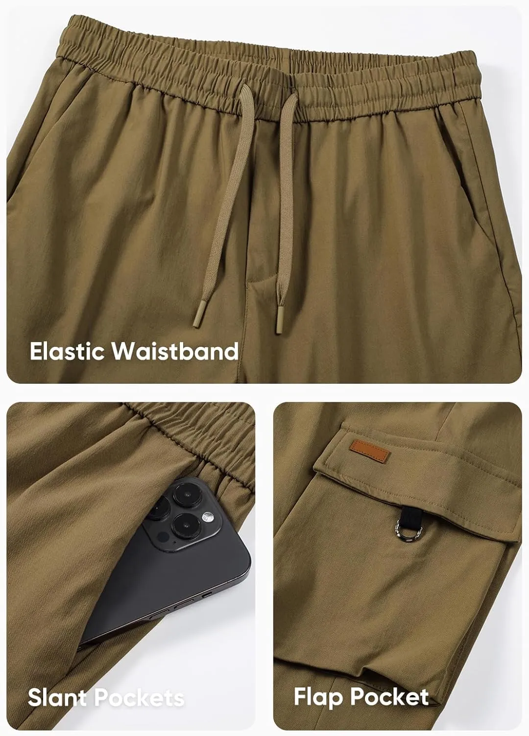 JMIERR Mens Cargo Pants Casual Lightweight Elastic Waist Drawstring Tapered Pant with Pockets
