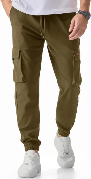 JMIERR Mens Cargo Pants Casual Lightweight Elastic Waist Drawstring Tapered Pant with Pockets