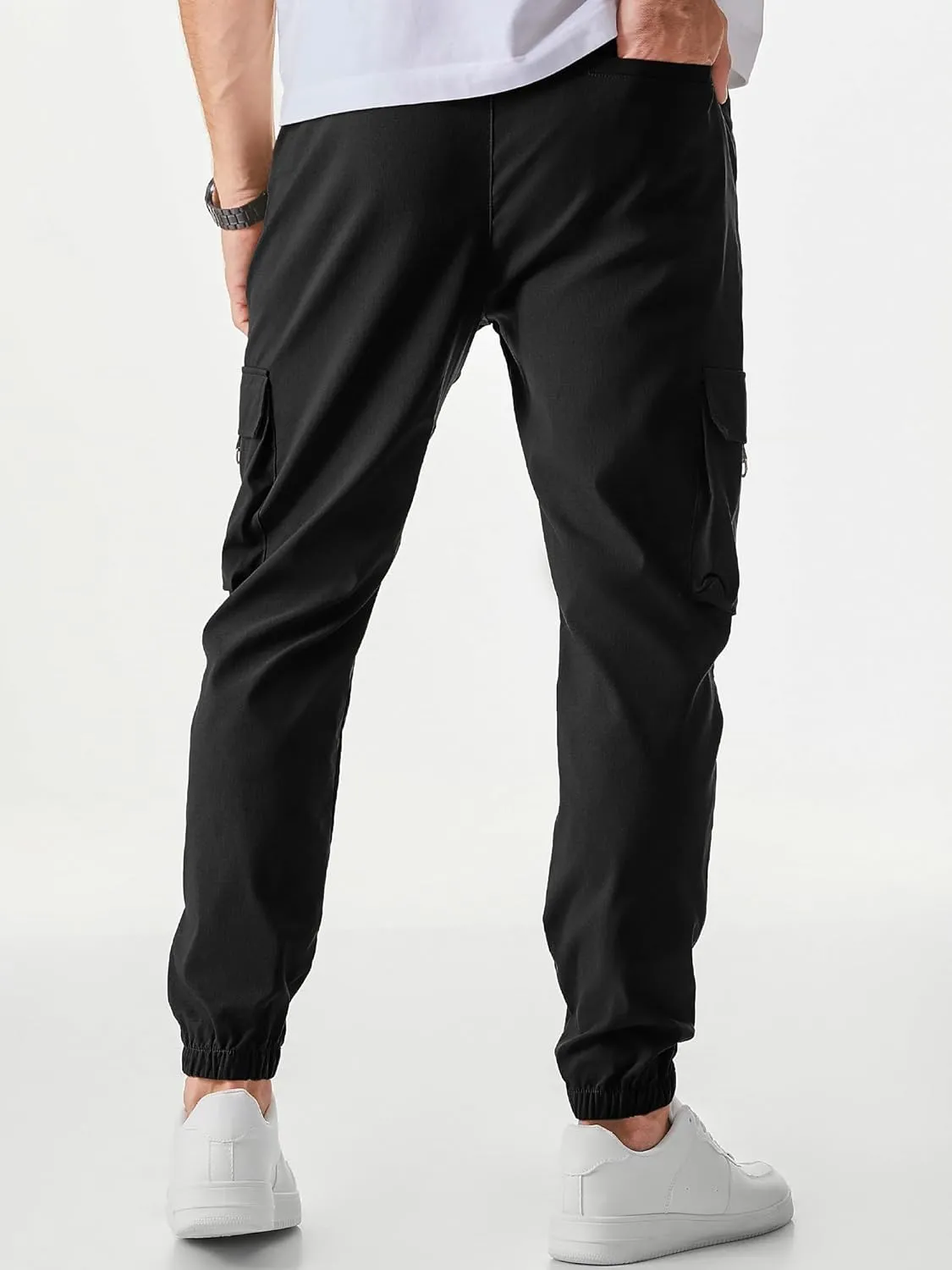 JMIERR Mens Cargo Pants Casual Lightweight Elastic Waist Drawstring Tapered Pant with Pockets