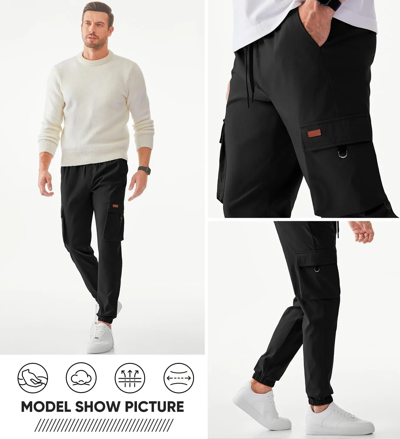 JMIERR Mens Cargo Pants Casual Lightweight Elastic Waist Drawstring Tapered Pant with Pockets