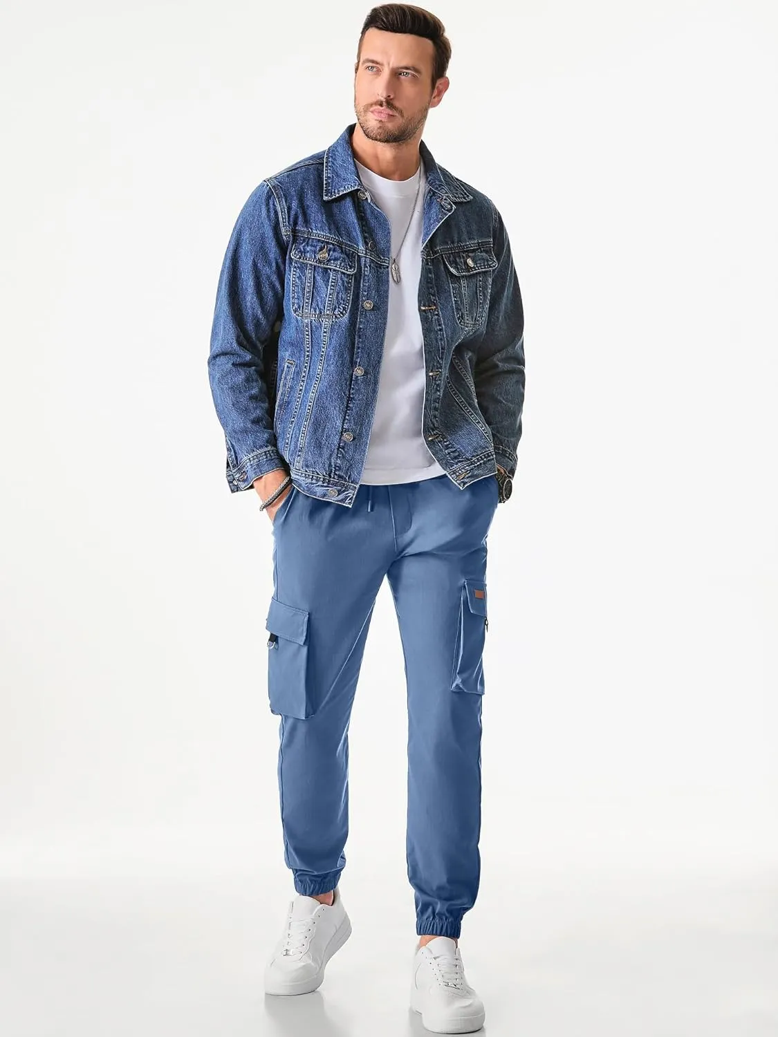 JMIERR Mens Cargo Pants Casual Lightweight Elastic Waist Drawstring Tapered Pant with Pockets