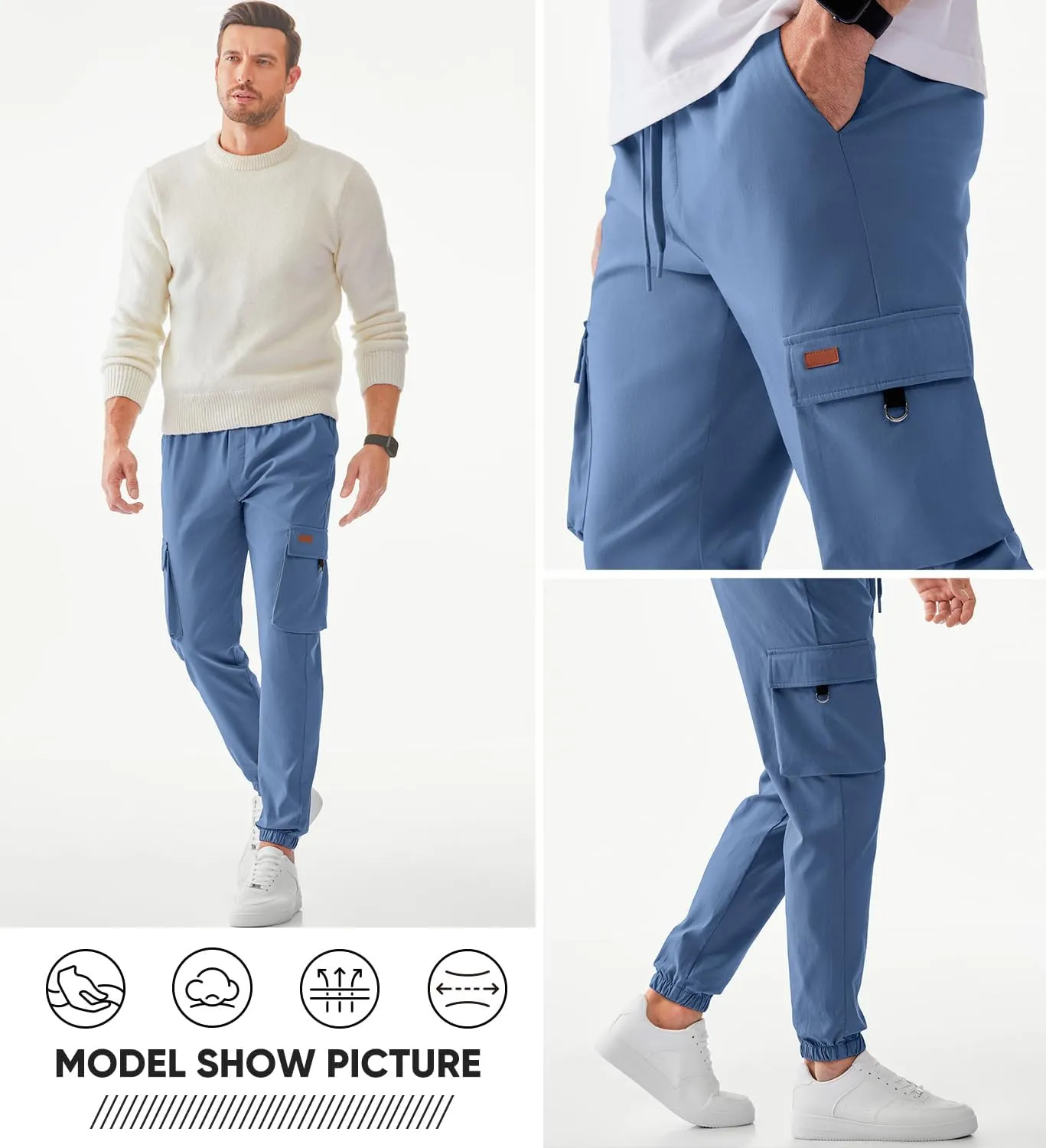 JMIERR Mens Cargo Pants Casual Lightweight Elastic Waist Drawstring Tapered Pant with Pockets