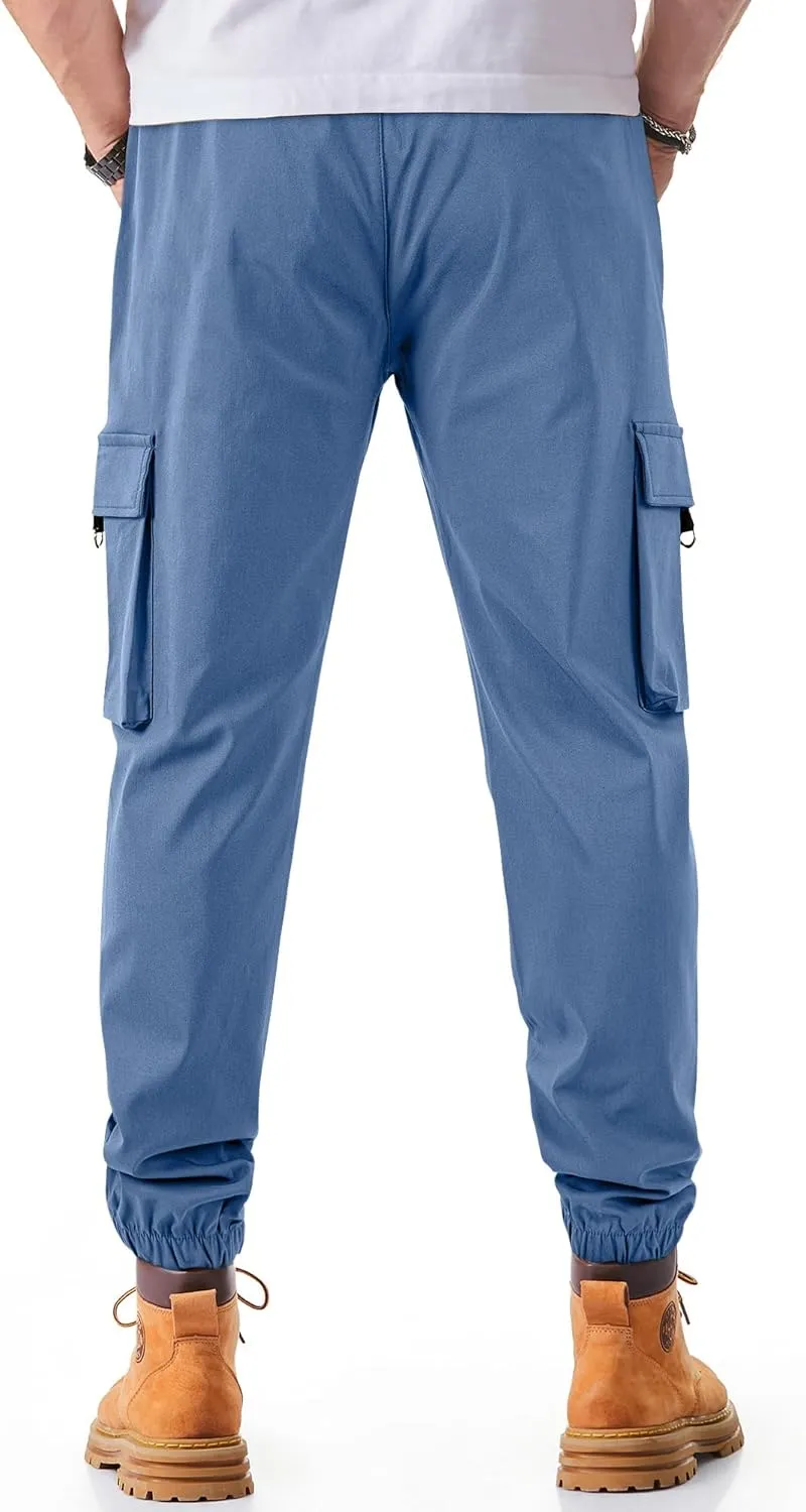 JMIERR Mens Cargo Pants Casual Lightweight Elastic Waist Drawstring Tapered Pant with Pockets
