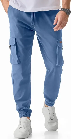 JMIERR Mens Cargo Pants Casual Lightweight Elastic Waist Drawstring Tapered Pant with Pockets