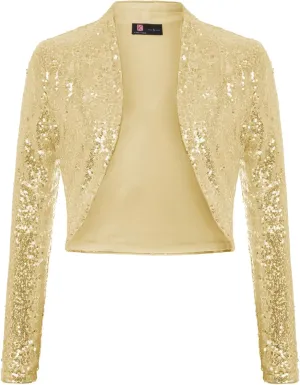 KANCY KOLE Women's Sequin Shrug Long Sleeve Open Front Cropped Bolero Jackets S-XXL