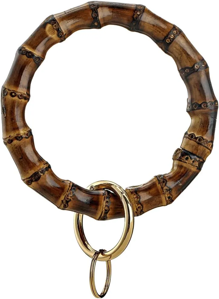 Key Ring Bracelet Natural Bamboo Wristlet Keychain Bracelet Bangle for Women Holder with 3.4" Inner Diameter