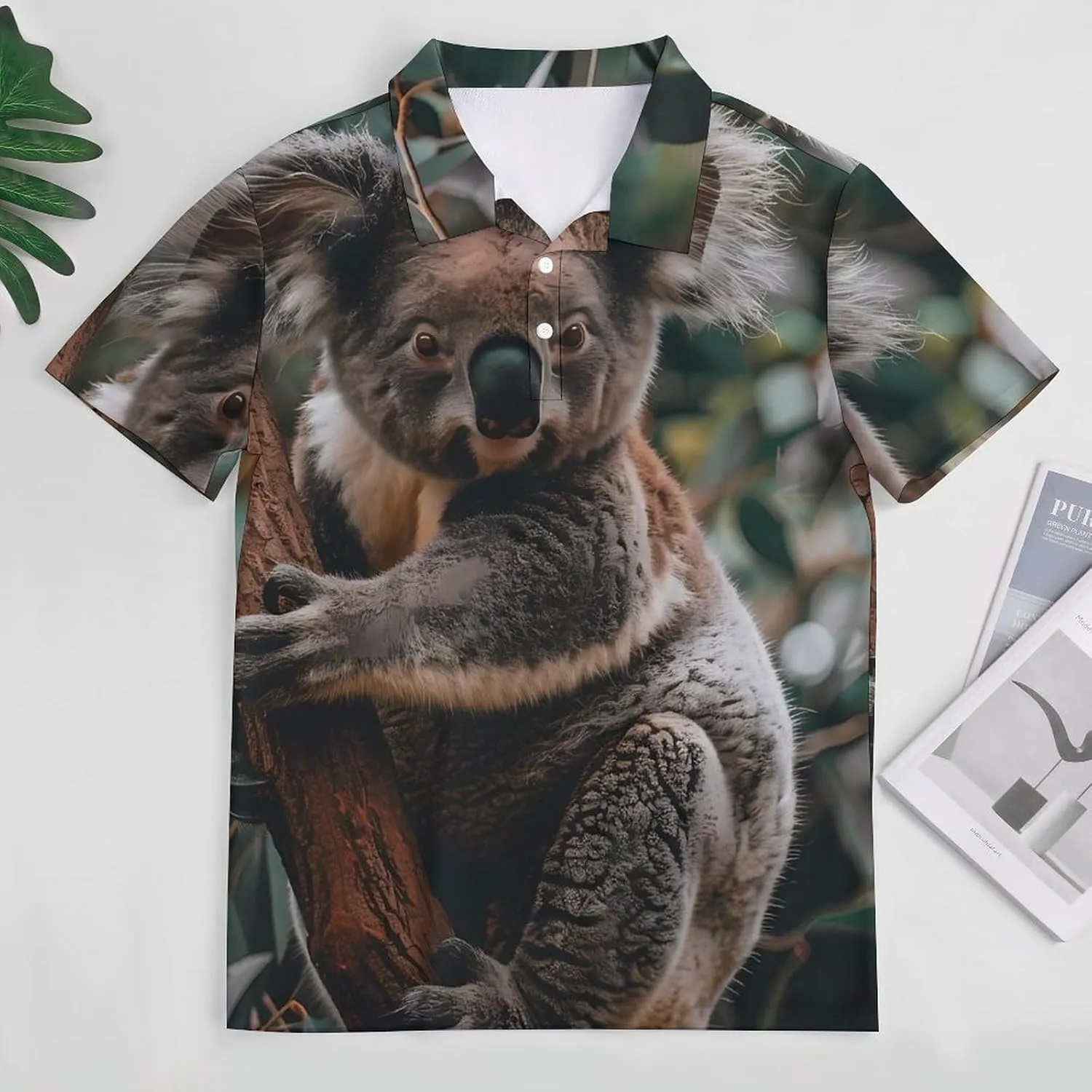 Koala Holding A Branch Mens Polo Shirts Quick Dry Short Sleeve T-shirts Slim Tennis Collared Tees Tops