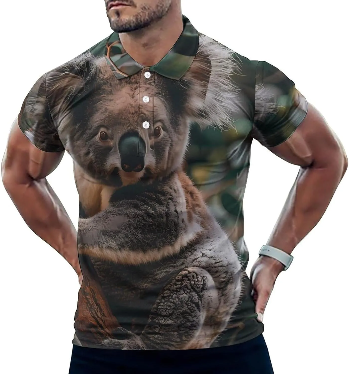 Koala Holding A Branch Mens Polo Shirts Quick Dry Short Sleeve T-shirts Slim Tennis Collared Tees Tops