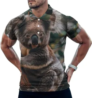 Koala Holding A Branch Mens Polo Shirts Quick Dry Short Sleeve T-shirts Slim Tennis Collared Tees Tops