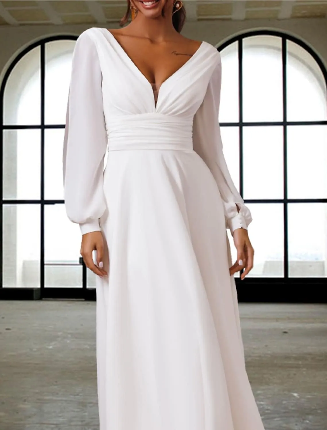Lace Tea Length Wedding Dresses for Bride A-Line Long Sleeve Bridal Gown Appliques Formal Evening Gowns