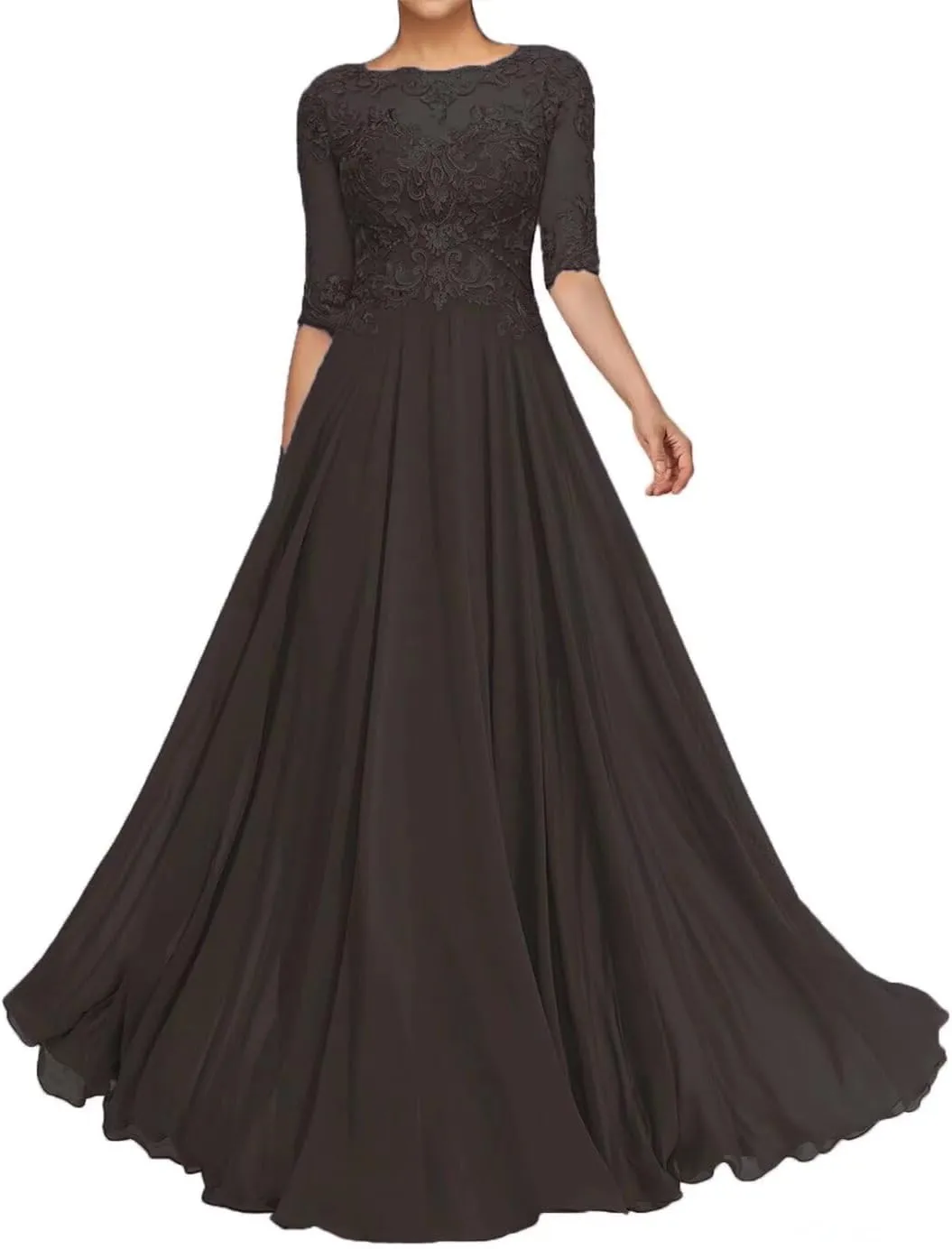 Laces Applique Mother of The Bride Dresses for Wedding A-Line Long Pleated Chiffon Formal Gowns with Sleeve