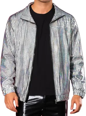 Lars Amadeus Metallic Jacket for Men's Long Sleeve Stand Collar Party Disco Shiny Holographic Jackets