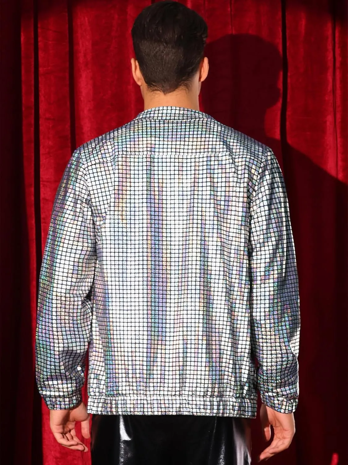 Lars Amadeus Metallic Jacket for Men's Long Sleeve Stand Collar Party Disco Shiny Holographic Jackets