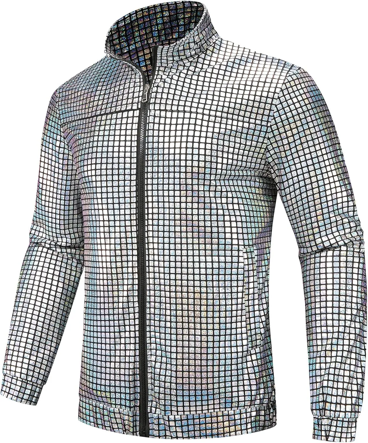 Lars Amadeus Metallic Jacket for Men's Long Sleeve Stand Collar Party Disco Shiny Holographic Jackets